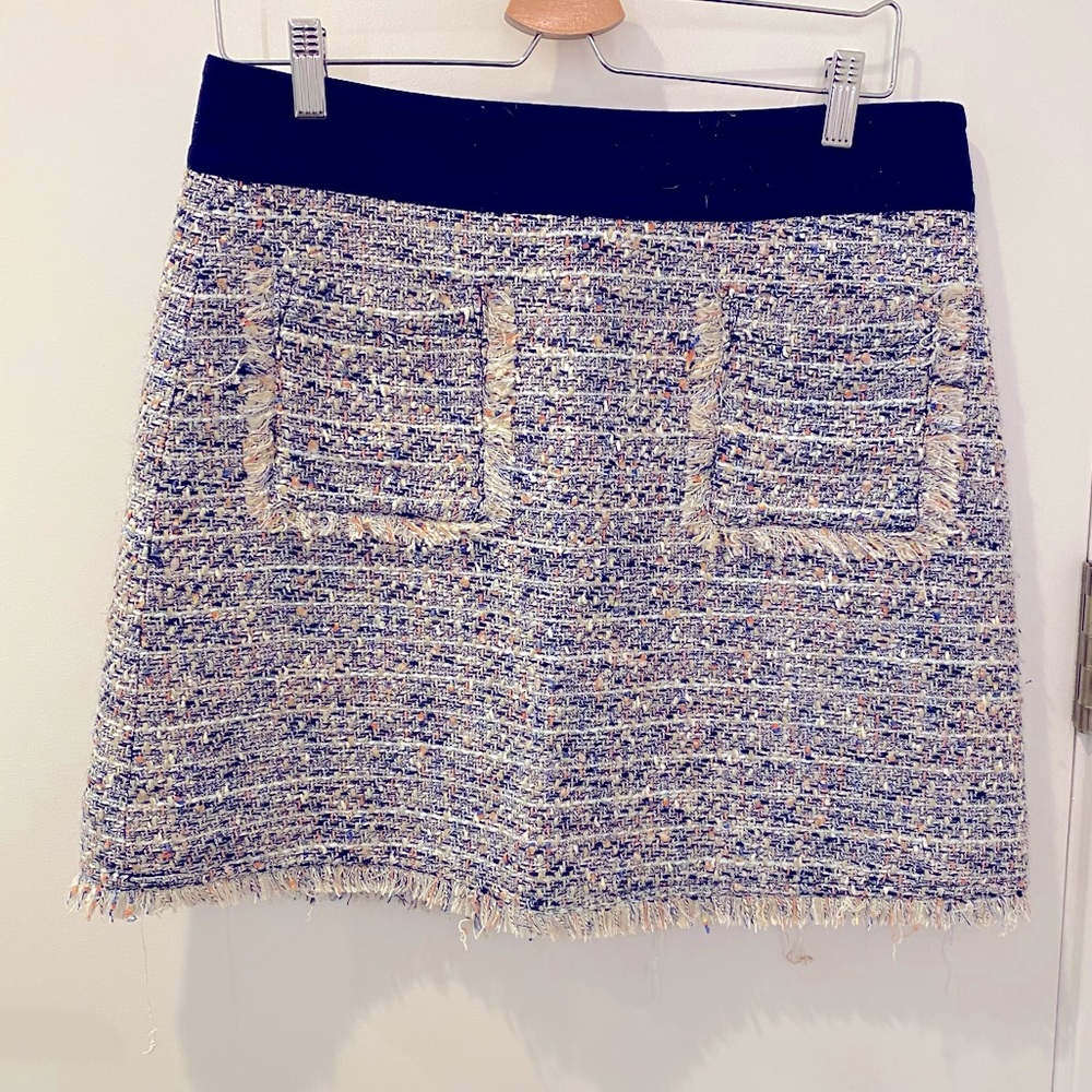 J Crew Navy Coral White Tweed Spring Mini Skirt
